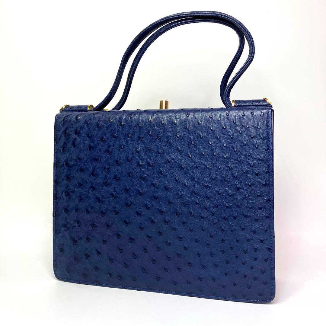 COMTESSE コンテス ハンドバッグ オーストリッチ　ブルー　ゴールド金具