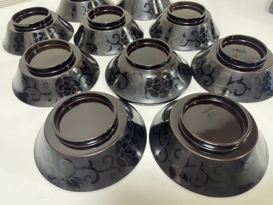 黒漆器 黒漆 内黒塗 漆器 吸物 懐石椀 煮物椀 10客 唐草