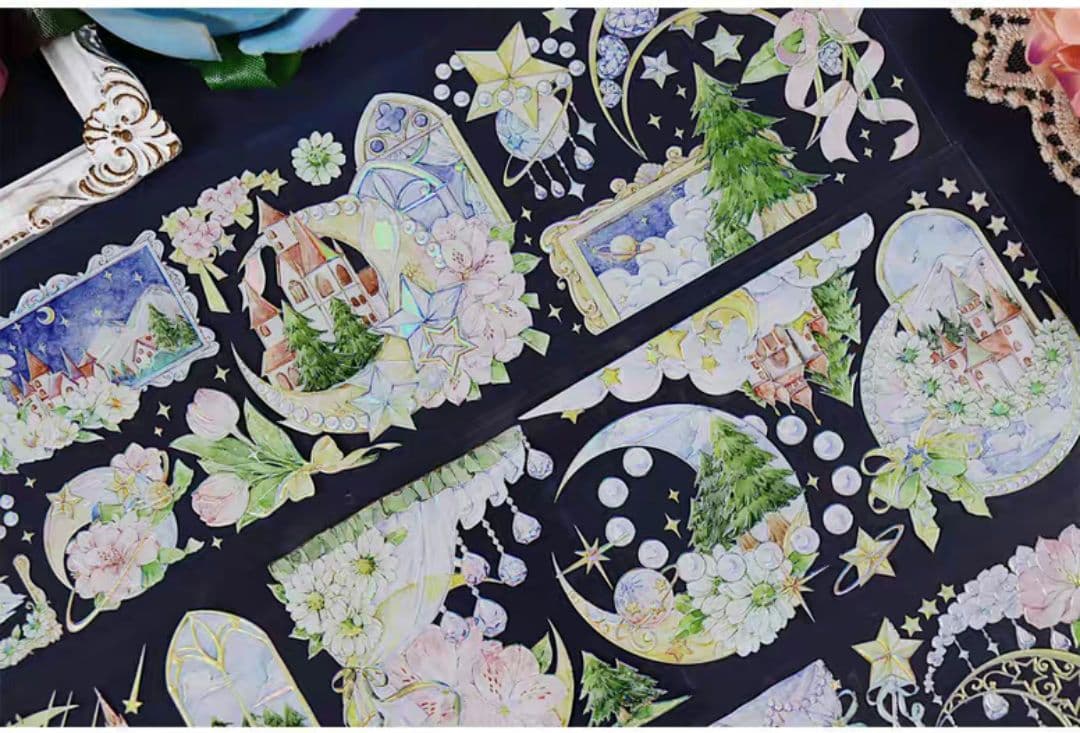 巻売 493☆ 海外 マスキングテープ マステ PET 装飾 花 虹光