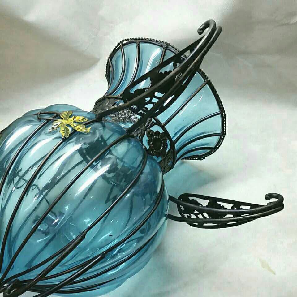 ☆大きなベネチアン アイアン 手吹き ガラス 花器 アンティーク プランター