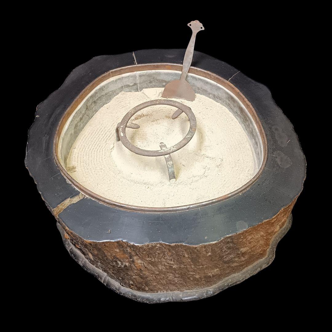 銀杏木製火鉢、灰ならし、五徳付き 火鉢 7点セット 信楽焼 生子10号（30cm）6点セット （五徳・火ばし