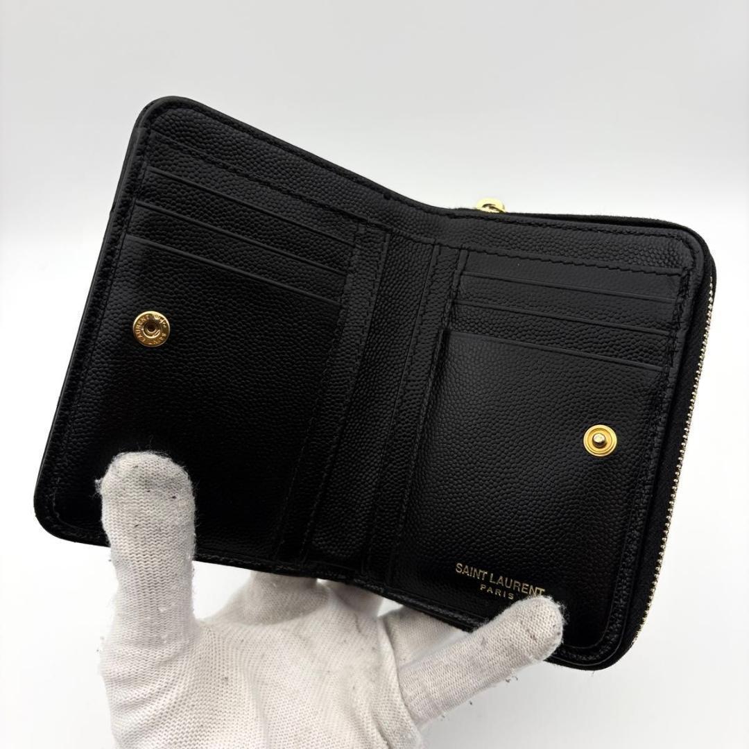 鑑定済み 箱付き サンローラン 財布 カサンドラ YSL コンパクト 黒