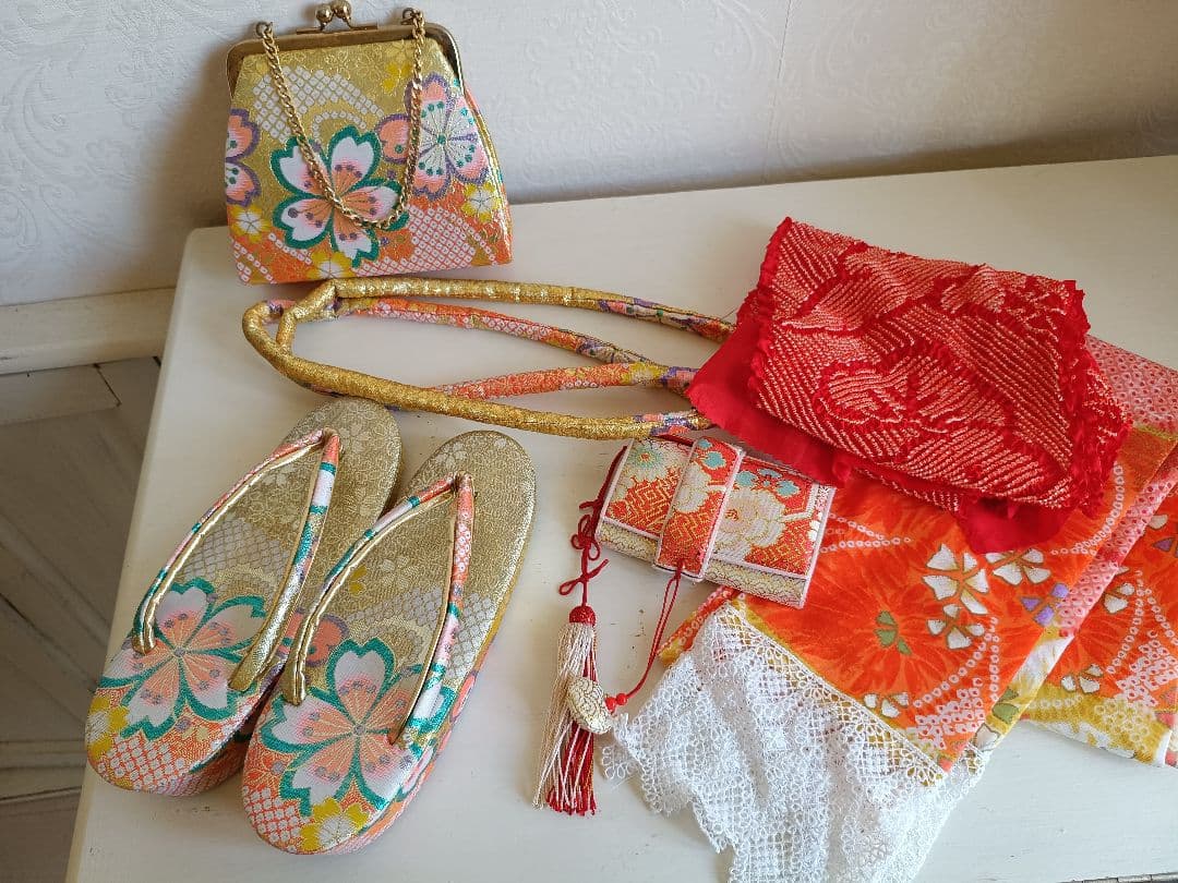 専用☆アンティークカラフル着物に作り帯セット☆七五三　７歳　女の子