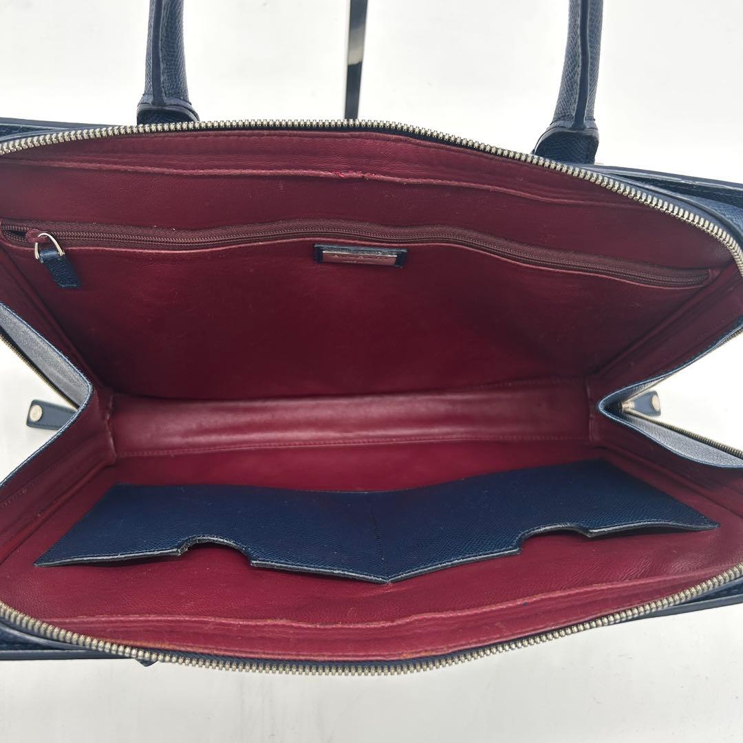 【美品】ブルガリマン ビジネスバッグ サフィアーノレザー A4収納可能 ネイビー