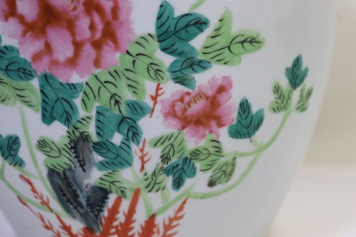 中国　民国期　浅絳彩花瓶　李琼昌作　送料込み1222