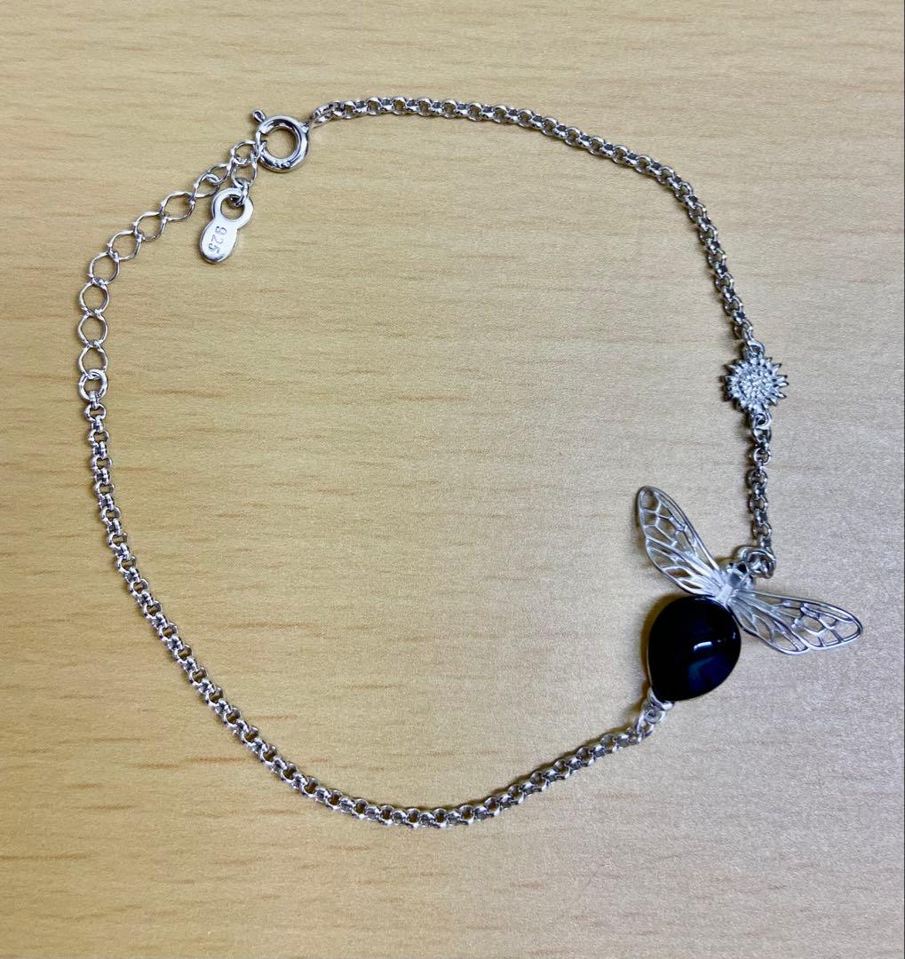 万博 ポーランド 琥珀 S&A シルバー925 蜂モチーフ ブレスレット