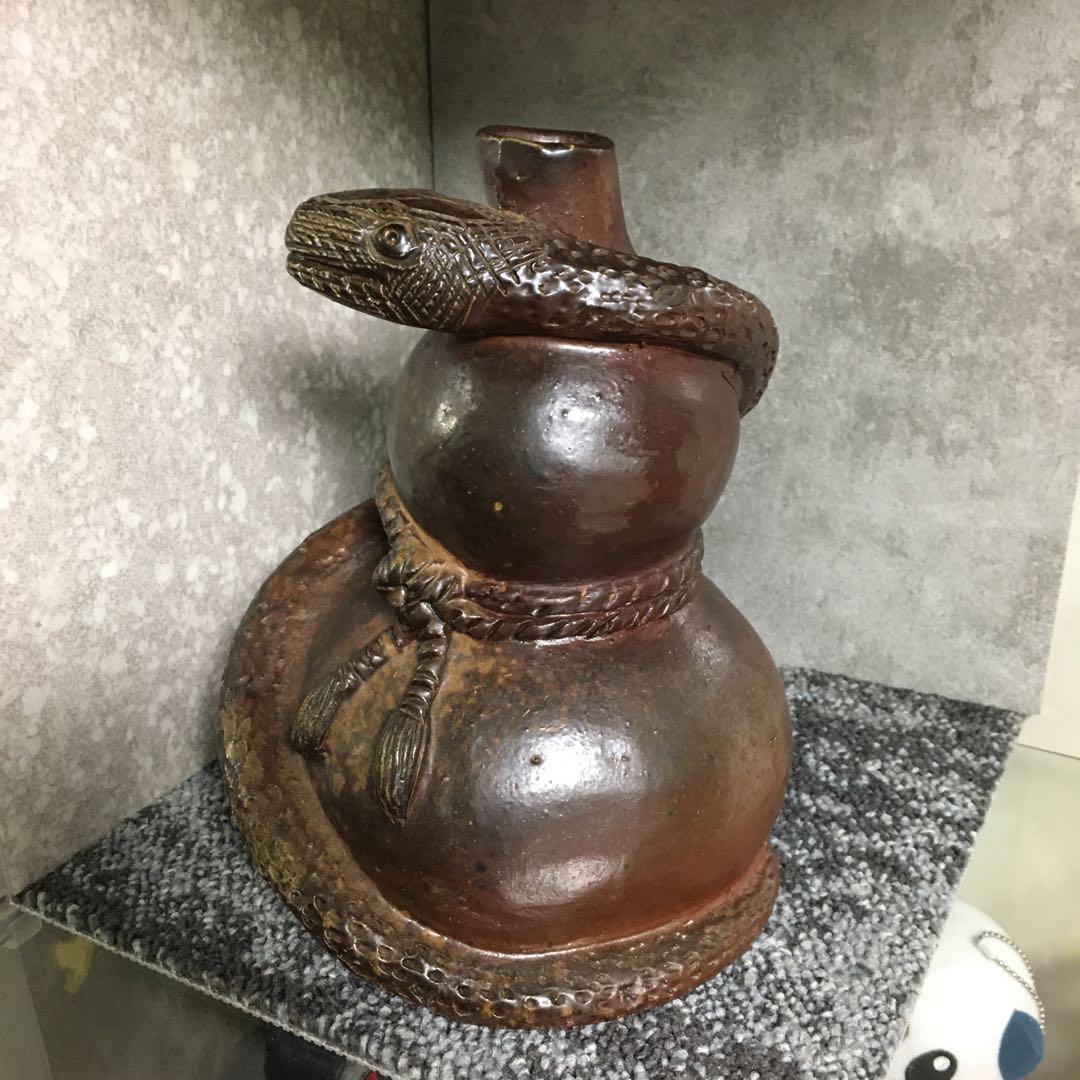 備前焼　巳年　花入　花器　花瓶　一輪挿し　瓢箪　縁起物　へび　ヘビ　蛇　細工物