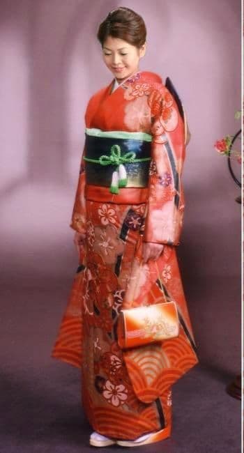 成人式正絹振袖(単品) オレンジ青海に梅柄