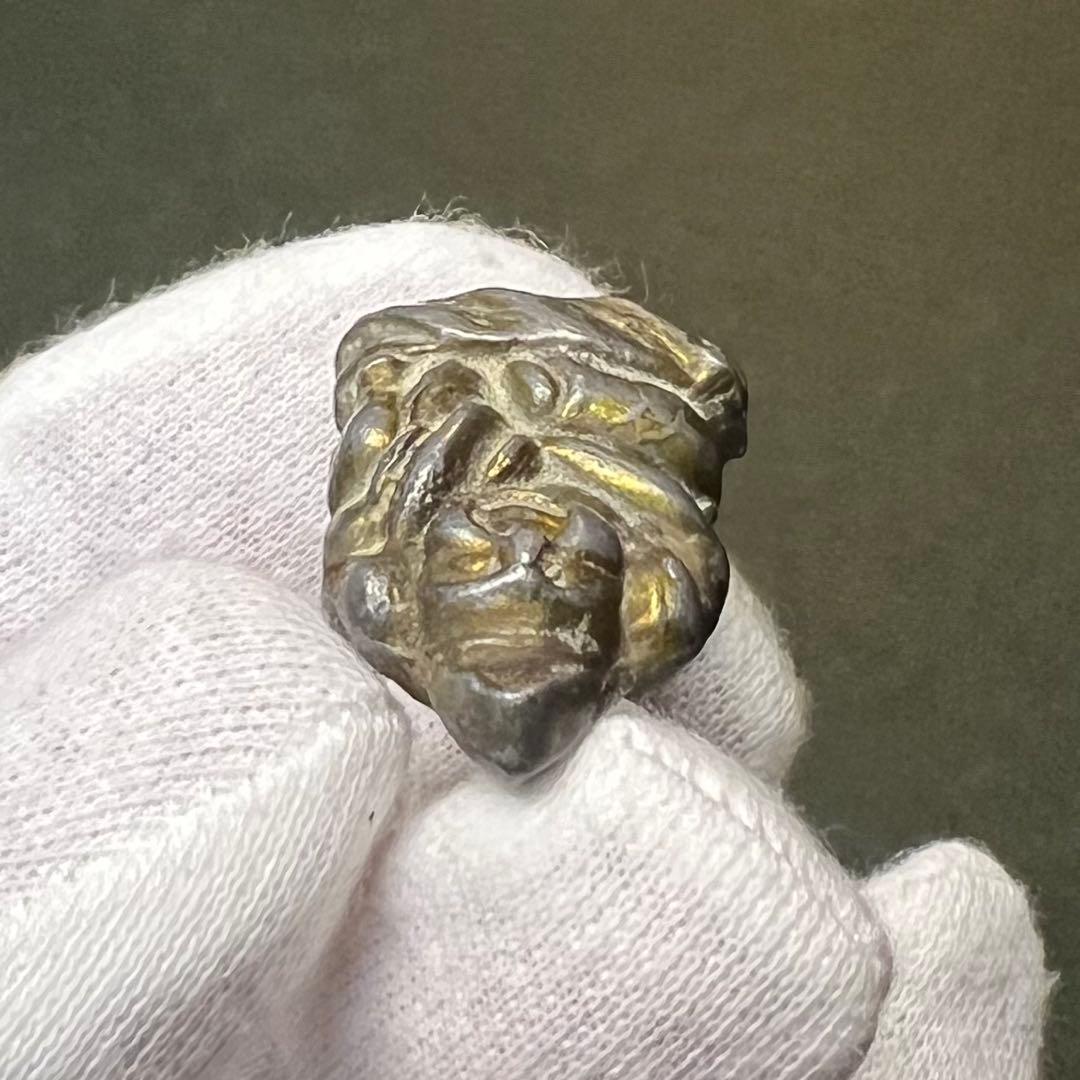 ◎古道具 庵々◎江戸時代後期 古銅製 恵比寿像 懐中仏◎神像豆仏鍍金痕