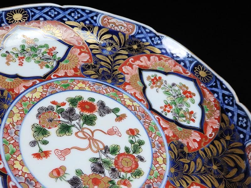 大聖寺伊万里　金襴手　窓絵　花の図　7寸半皿　D707AS-BQm