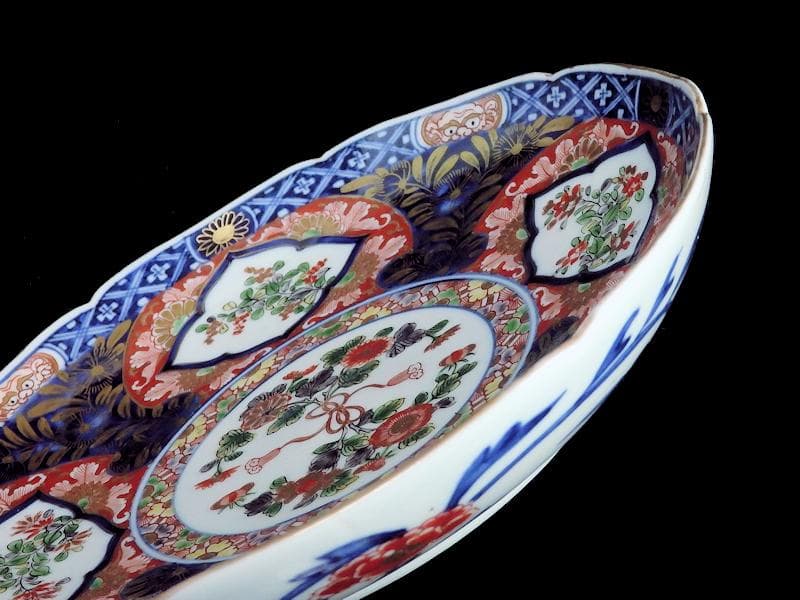 大聖寺伊万里　金襴手　窓絵　花の図　7寸半皿　D707AS-BQm