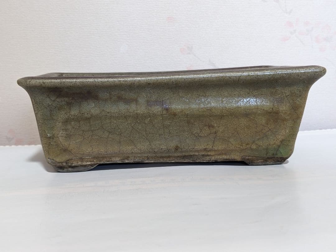 ♢中国古玩 長方形辰砂ミニ盆栽鉢 北京紫禁城 建福宮印 古美術