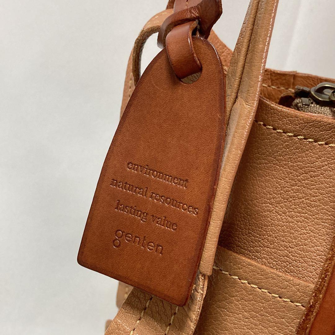 genten ゲンテン タスカ ロゴ ショルダーバッグ レザー グレージュ