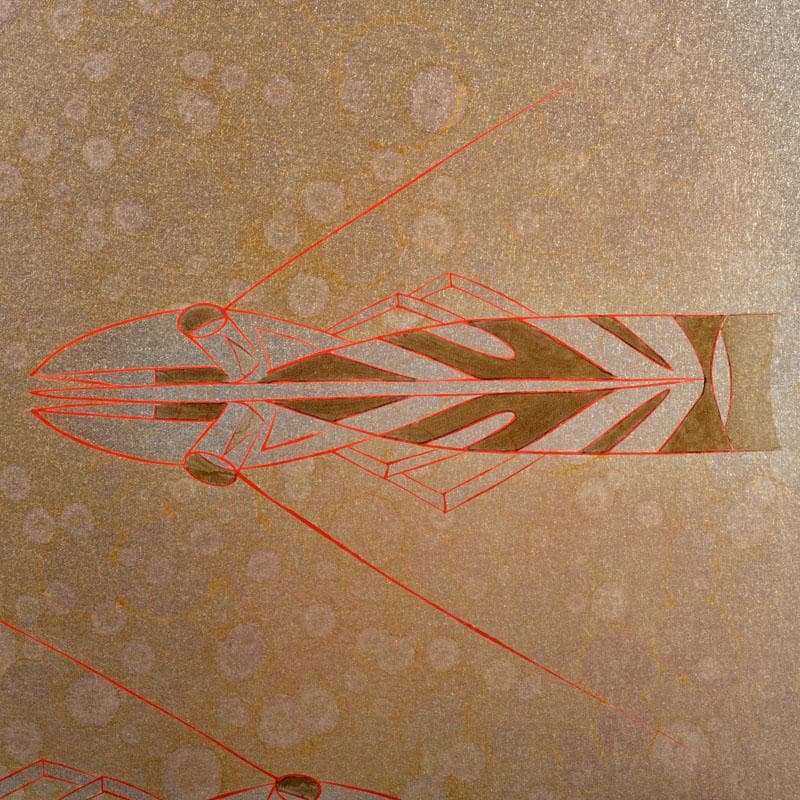 漆芸作家　尾長保作　漆絵　「海老」　額装　C　4398B