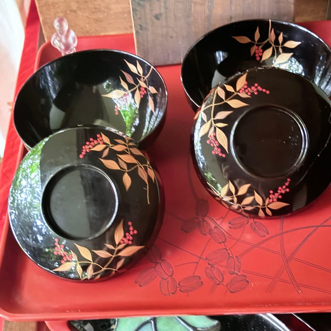 2192様感謝‼️JAPAN赤い実の南天蒔絵　明治32年‼️高台のない吸物椀 5客