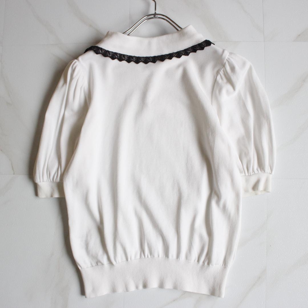 【23SS】Rene パール付き 半袖 ポロシャツ Sサイズ 白色 レース