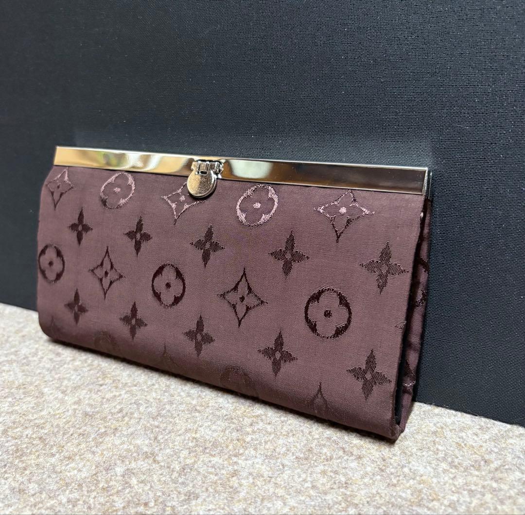 よっち様 ビスコース生地 がま口ショルダーバッグ ブラウン がま口長財布 2点