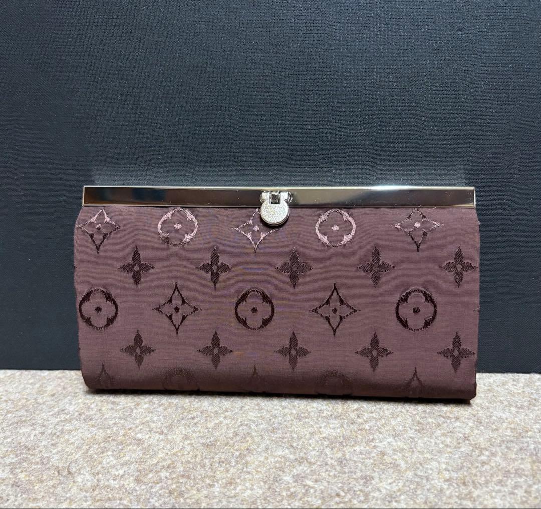 よっち様 ビスコース生地 がま口ショルダーバッグ ブラウン がま口長財布 2点