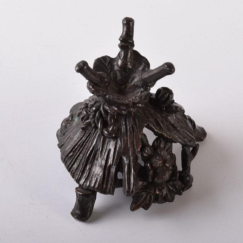 高岡銅器　千秋長治作　蝋型鋳銅　蓋置　共箱　Ｖ　7854