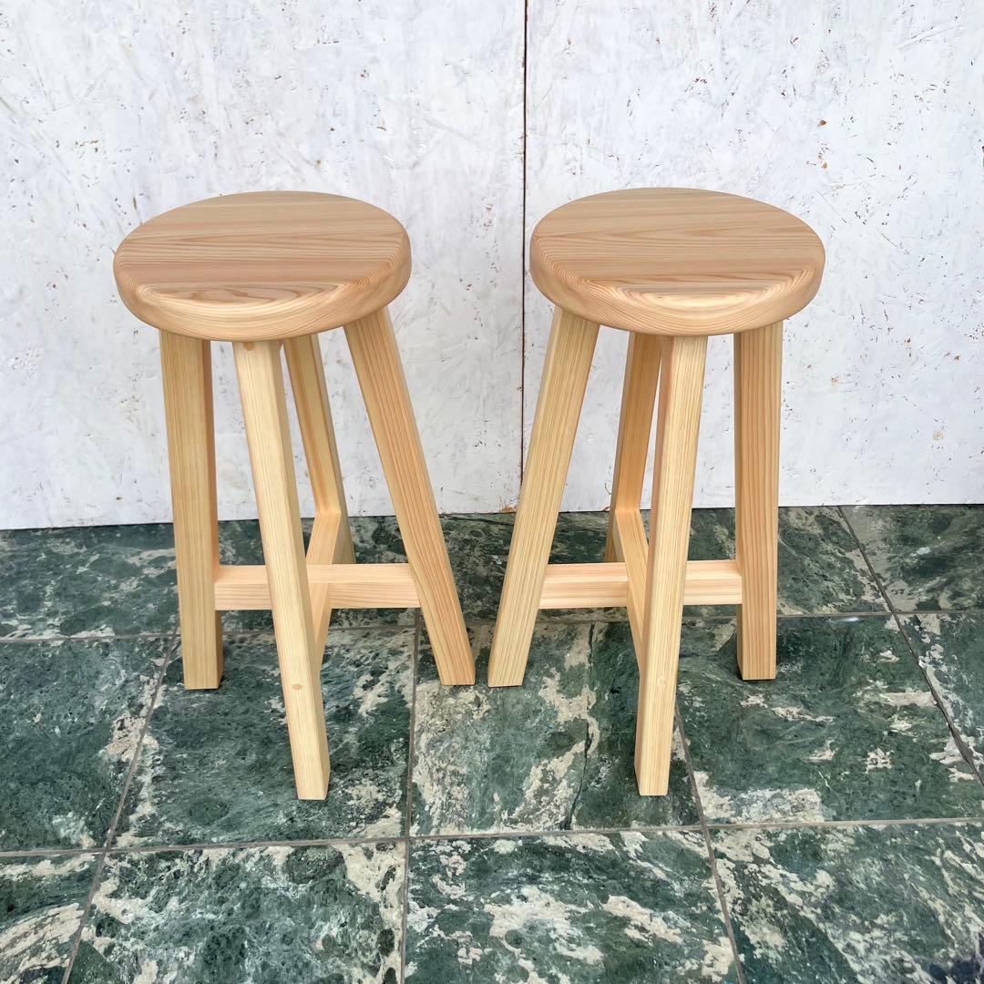 専用出品　国産ひのき　木製スツール　丸椅子　カウンターチェアー
