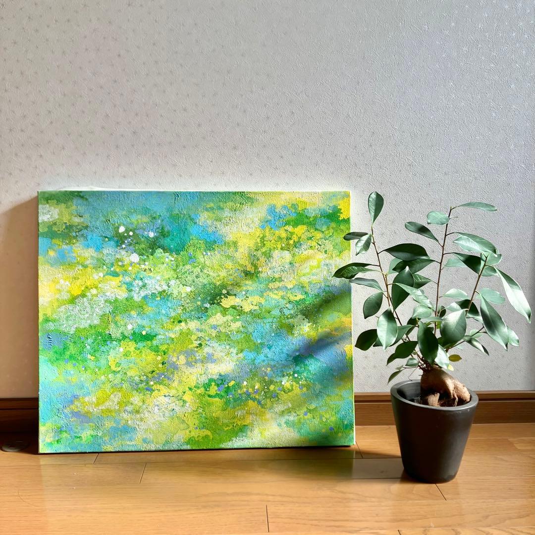 こもれび＊大きめ12号キャンバス　絵画　原画　自然　森　新緑　テクスチャーアート