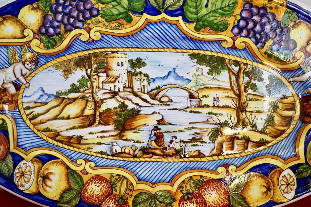 イタリア雑貨・大皿・飾皿【デルータマヨルカ焼き高級絵皿天使オーバル皿】