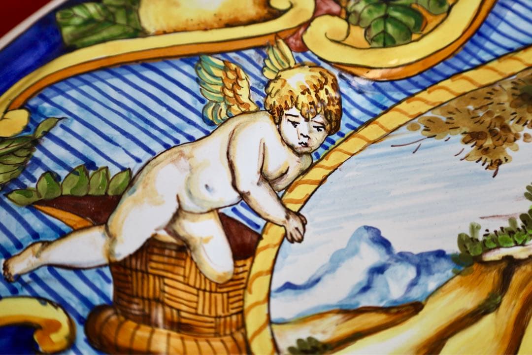 イタリア雑貨・大皿・飾皿【デルータマヨルカ焼き高級絵皿天使オーバル皿】