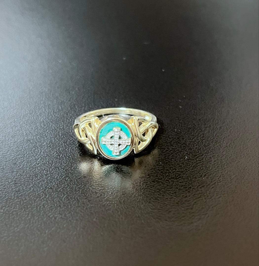 50s Celtic 9K Gold 翡翠 ダイヤモンド リング 18.5号