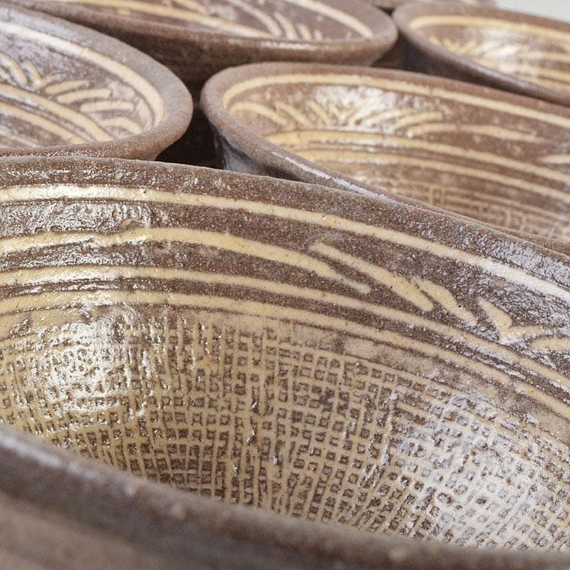 茶道具 河合瑞豊作 刷毛目 三島 数茶碗 十客 共箱 M R9383H