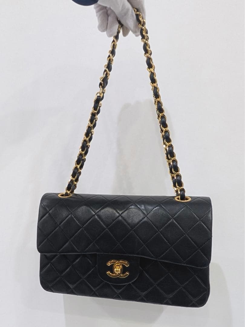 美品 CHANEL マトラッセ Wフラップ Wチェーンショルダー ラムスキン