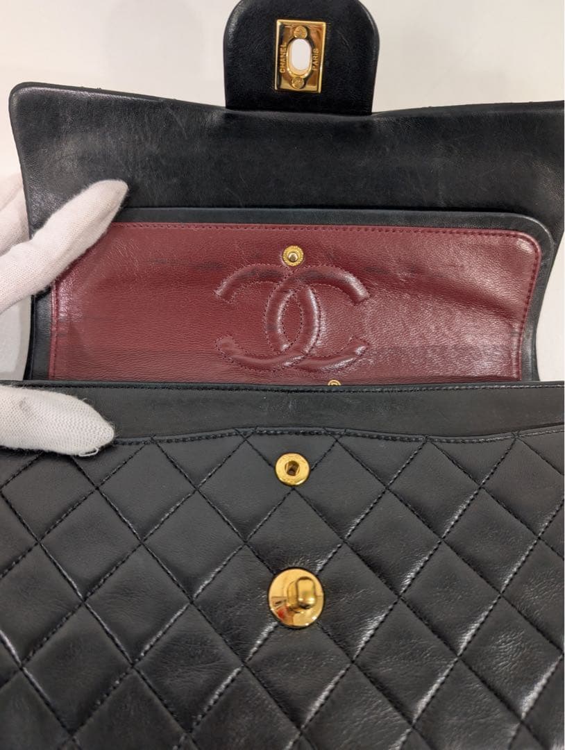 美品 CHANEL マトラッセ Wフラップ Wチェーンショルダー ラムスキン