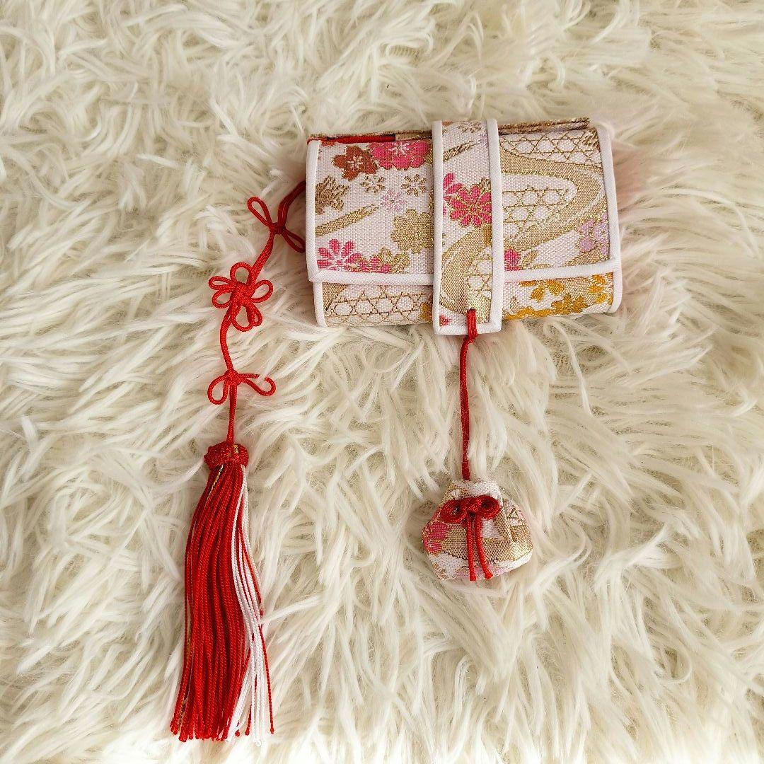 【7歳】七五三 はこせこセット 流水 小花 ホワイト ピンク系 日本製