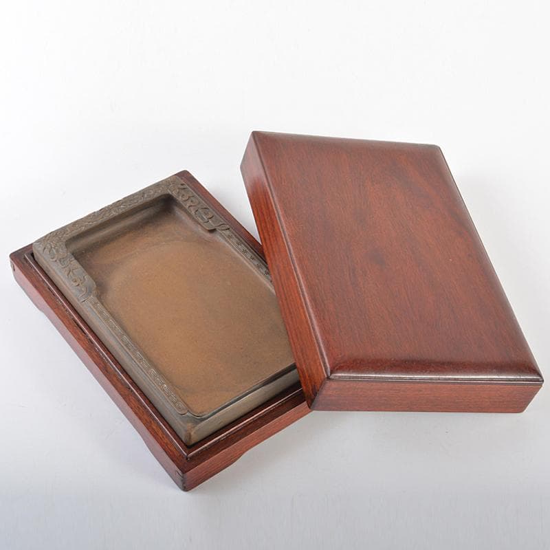 中国 書道具 花刻 端渓硯 唐木箱付 ショップ V R6981