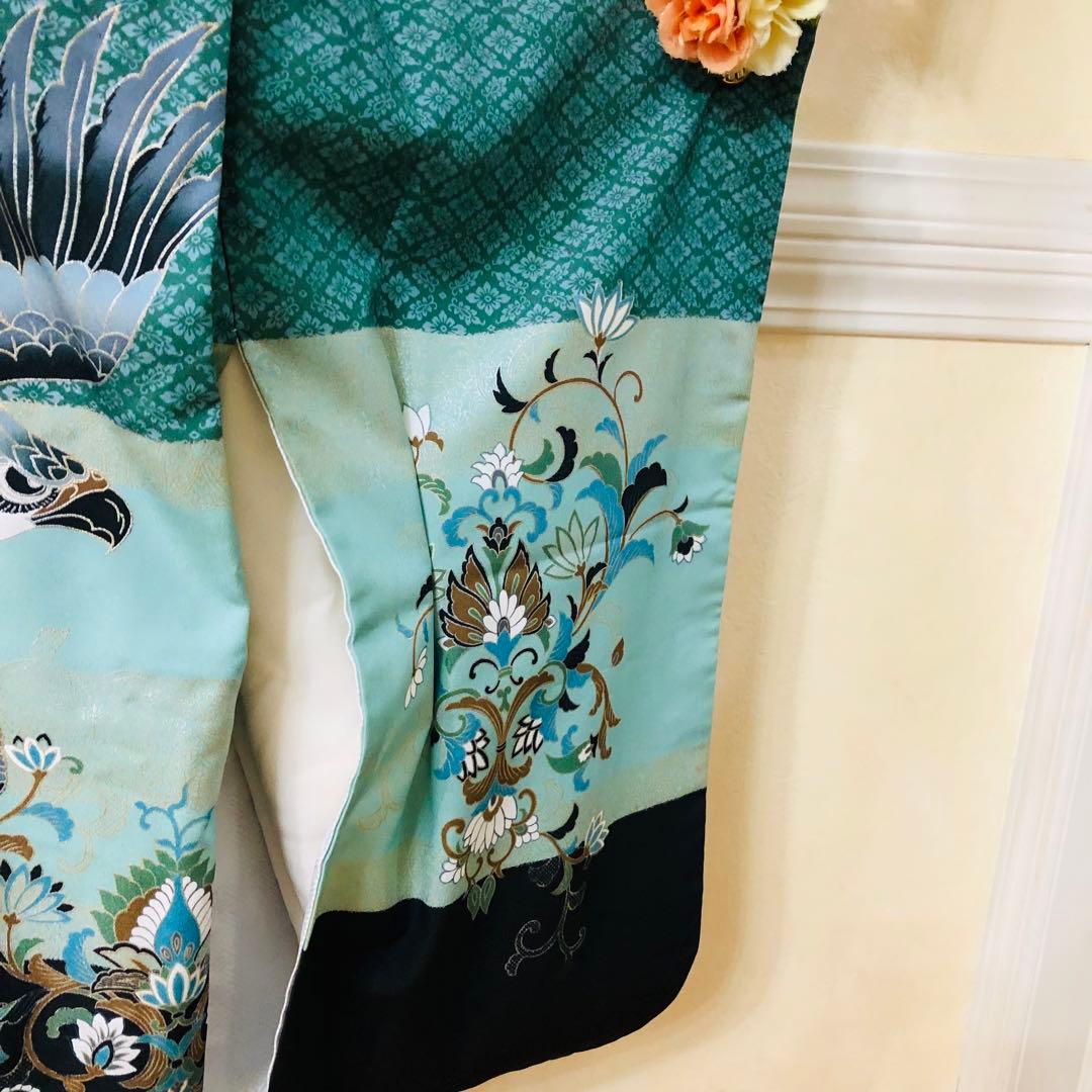 七五三 五歳‼️グリーン系に鷹金彩煌びやか‼️袴未使用しつけ糸付き‼️完全フルセット‼️