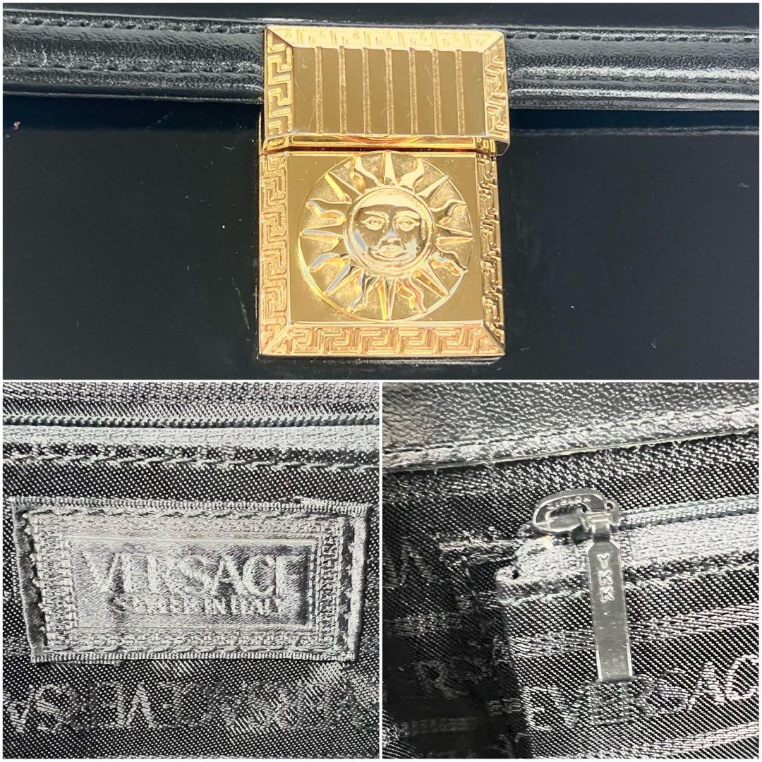 美品 VERSACE ヴェルサーチ バニティ ハンドバッグ サンバースト レザー