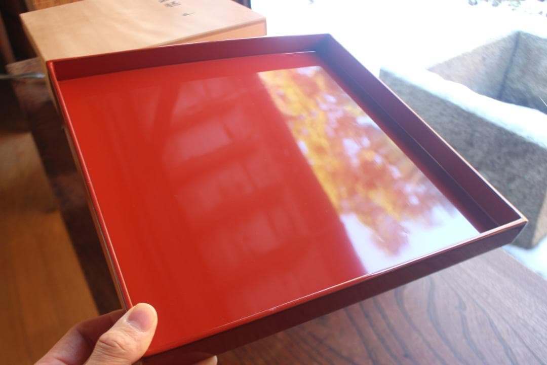 専用！！端正な隅不切デザインに極上朱漆の映える四方折敷5点（検京塗懐石道具