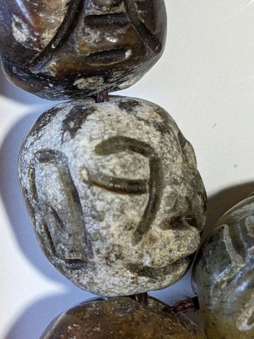 ♢珍物 チベット仏教 古美術品 大数珠 人面顔 手彫り 仏具 根付 緒