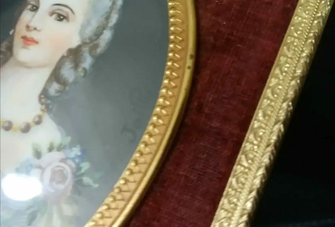 アンティーク　手描き肖像画　水彩画　ロココ