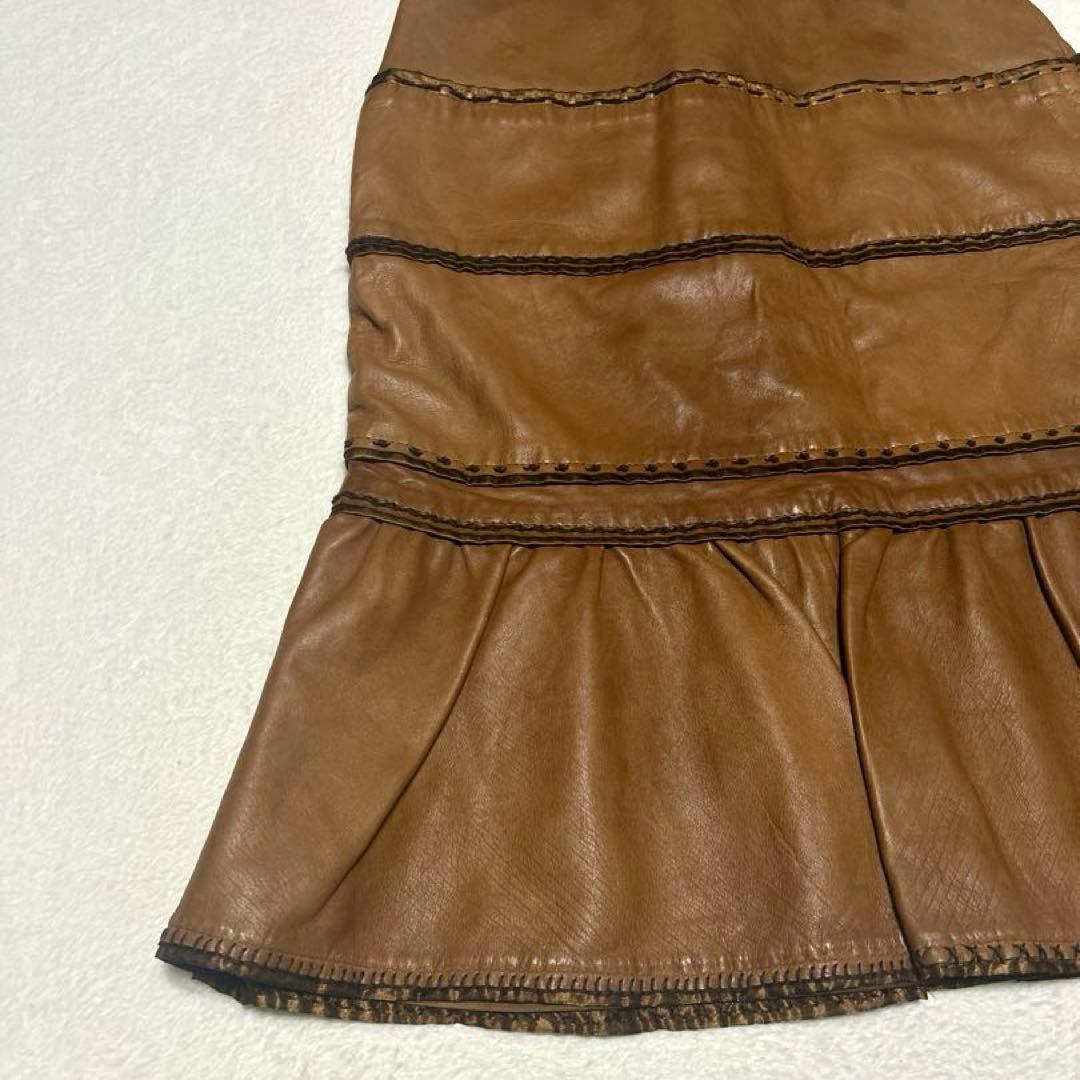 MOSCHINO モスキーノ 本革 レザー　スカート ブラウン フレア　42 M