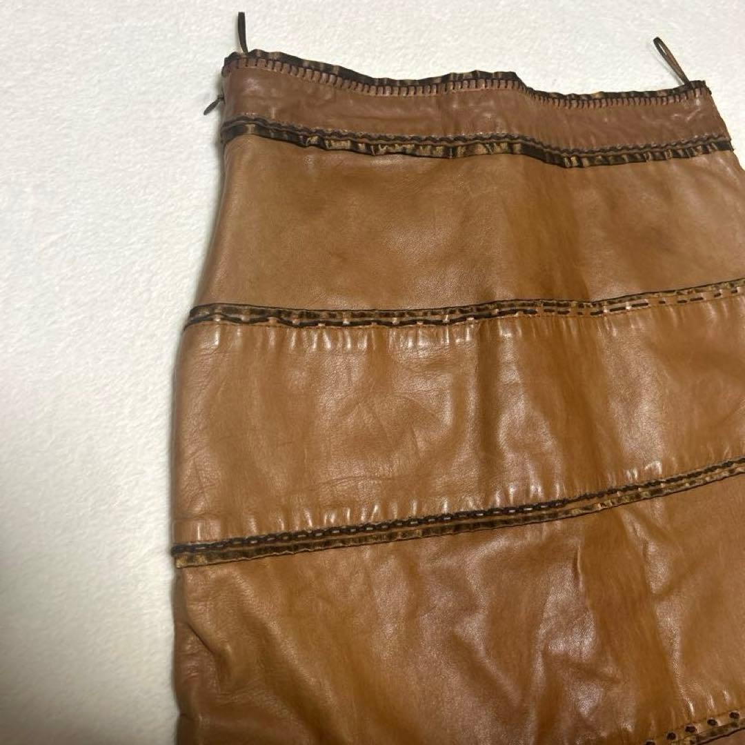 MOSCHINO モスキーノ 本革 レザー　スカート ブラウン フレア　42 M