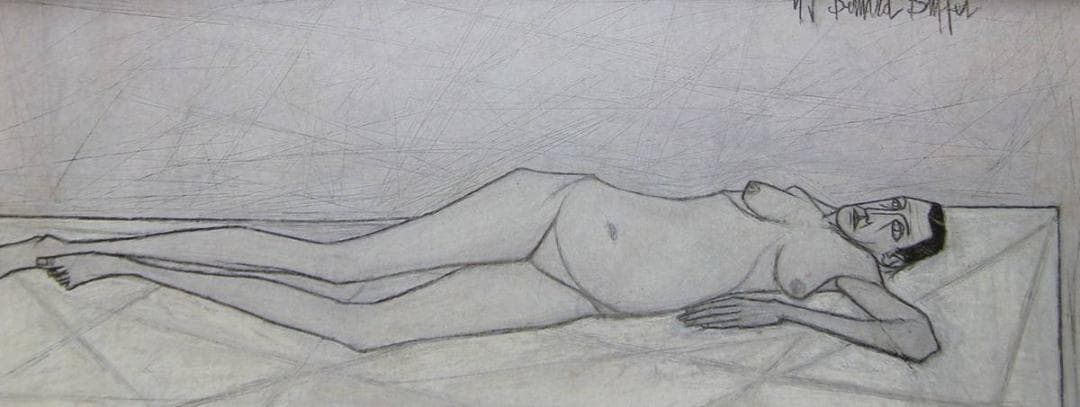 ベルナール・ビュッフェ、「Nu couche」、希少画集の額装画