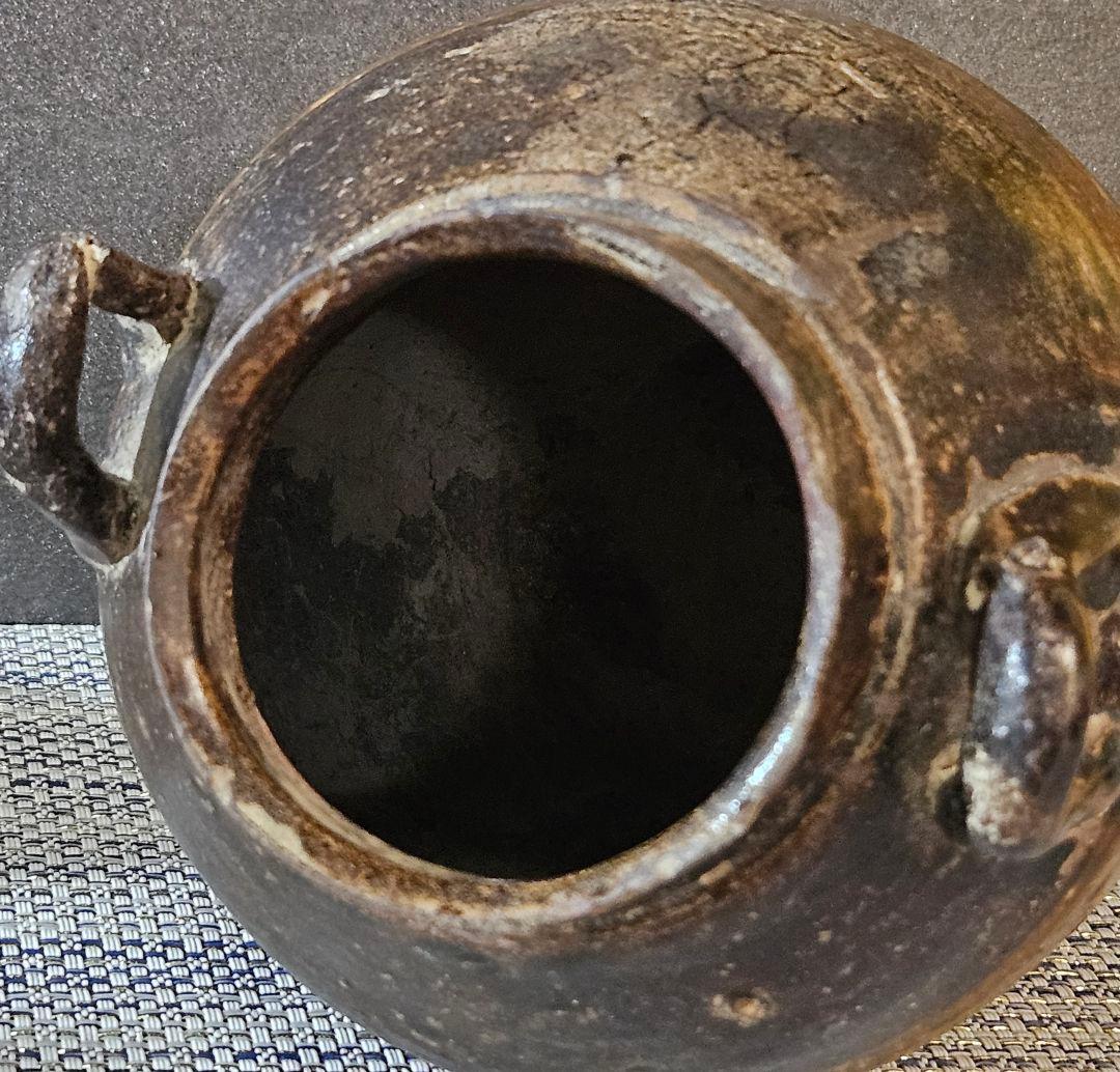 中国古陶磁器 古玩 宋時代 磁州窯系 褐釉 双耳 胴継ぎ 壺