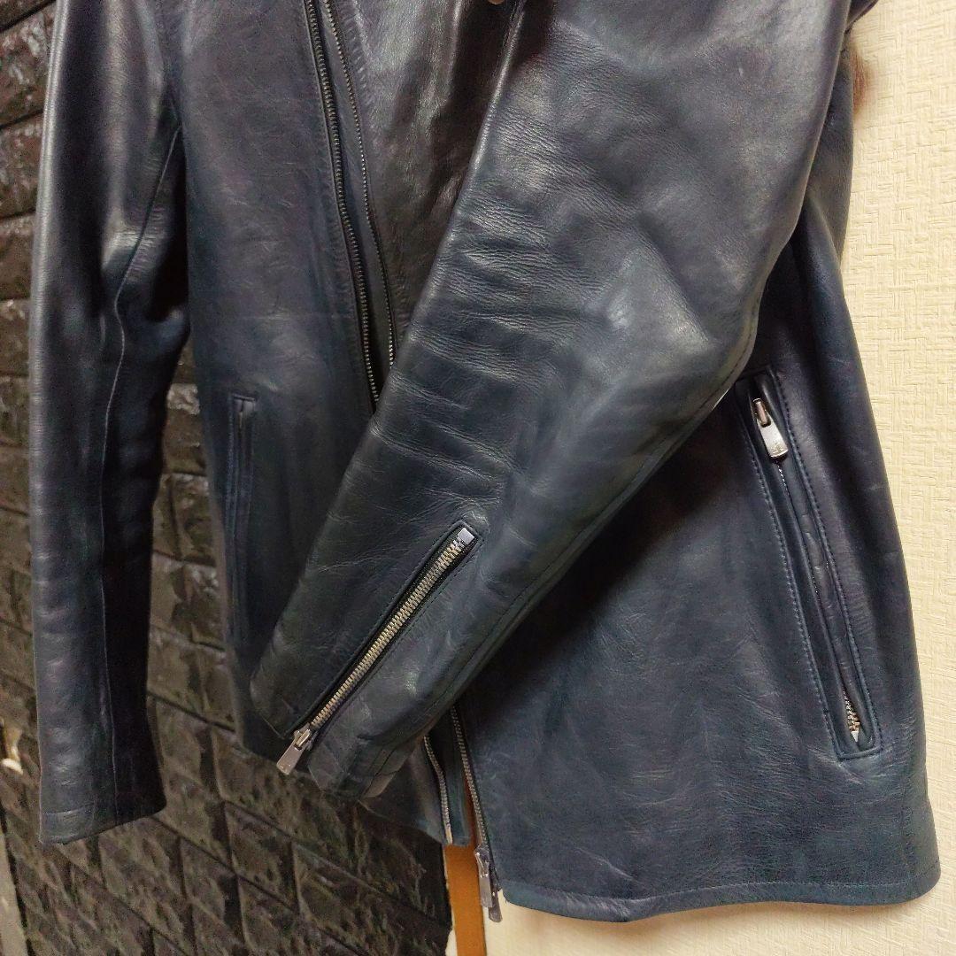 ノーアイディー 希少色ダークブルー本革（牛革）ダブルブレスト