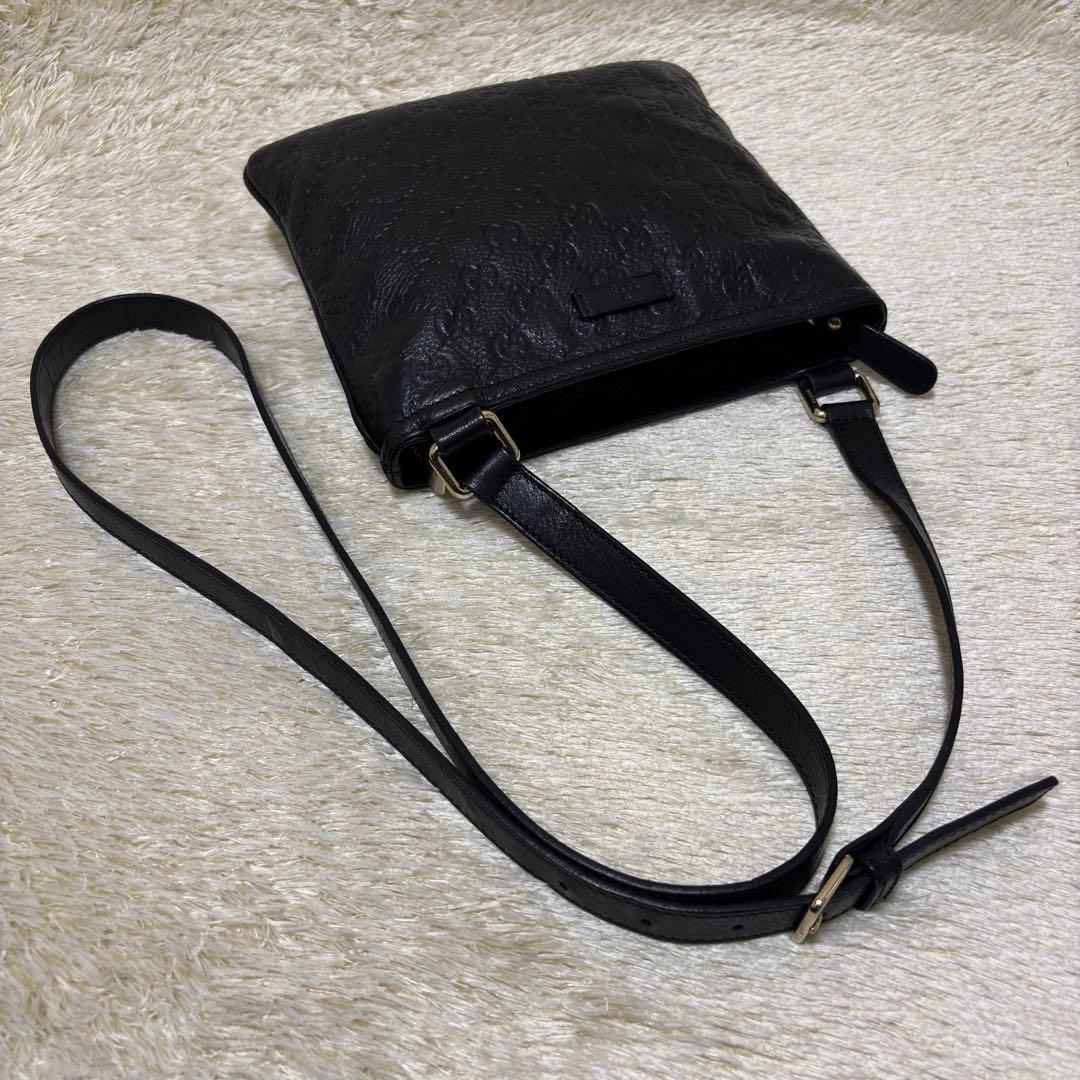 522✨GUCCI✨グッチ ショルダーバッグ シマレザー GG柄 斜め掛け 黒