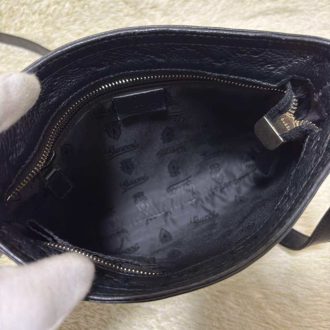522✨GUCCI✨グッチ ショルダーバッグ シマレザー GG柄 斜め掛け 黒