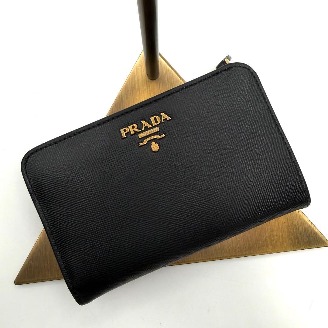 PRADA 二つ折り財布 GDロゴ金具 サフィアーノレザー L字ファスナー
