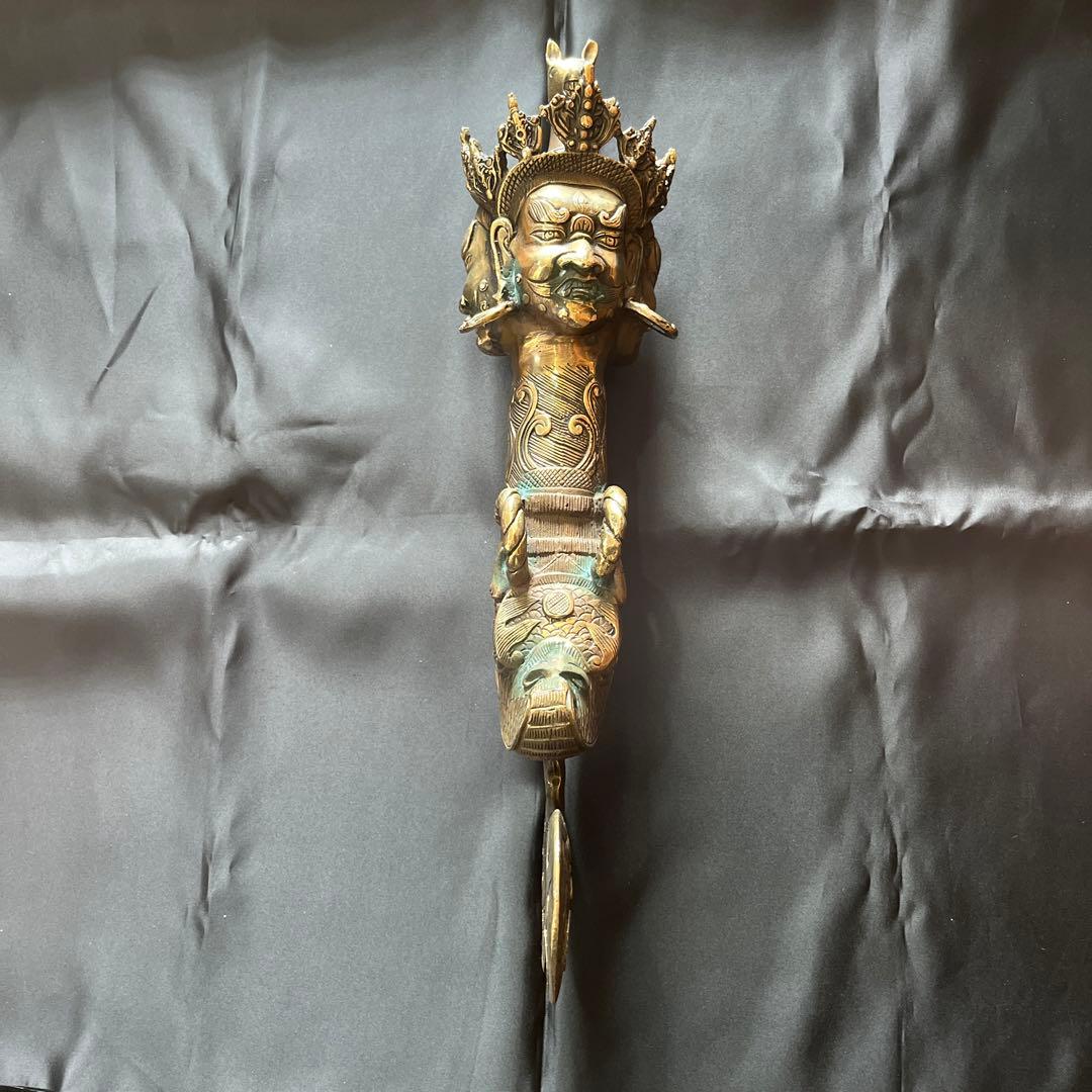 特大サイズ チベット密教法具 三面憤怒尊 カルタリ鉞斧曲刀 金剛