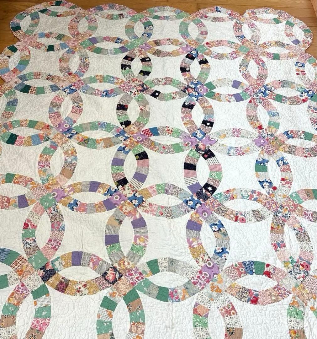 美品】アメリカンアンティークキルト⭐︎ダブルウエディング 約208×180cm