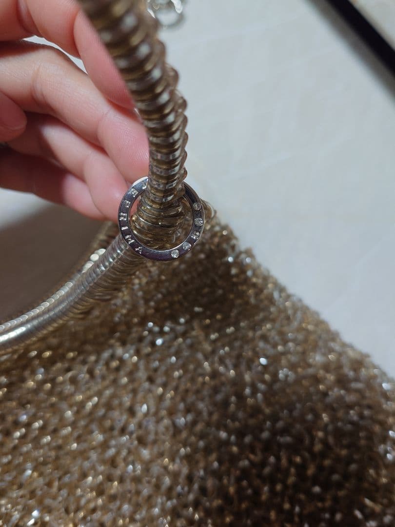 美品アンテプリマワイヤーバッグラウンド縦型シルバーゴールドショルダーチェーン付