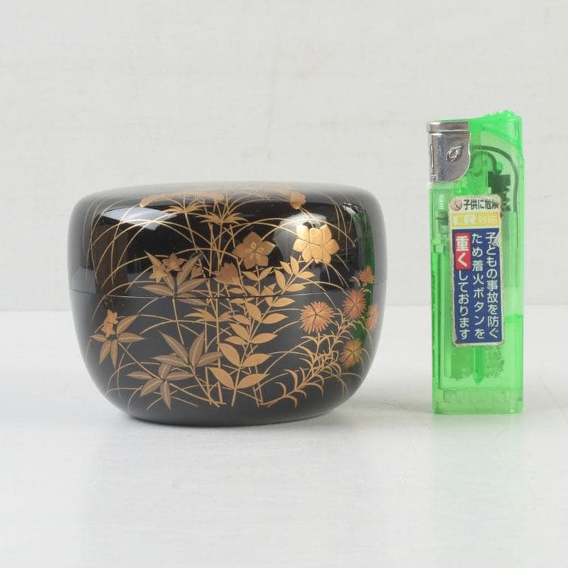 茶道具 加賀蒔絵師 中村宗尹作 秋草蒔絵 平棗 共箱 V 9661